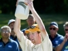 Matt Daniel from Richmond B.C. holds up the Lewis Chitengwa Memorial trophy after winning the Telus Open at Glendale Golf Course Sunday July 14, 2002, in Edmonton.  Daniel won the open in a playoff with fellow Canadian Stuart Anderson from Fort McMurry, AB.  Daniel and Anderson shot a 20 under par during regulation play.  Edmonton Sun/ Perry Mah) QMI AGENCY